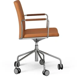 Stella Armchair With Wheel Leather Arm Adjustable , Black / Black