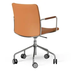 Stella Armchair With Wheel Leather Arm Adjustable , Black / Black