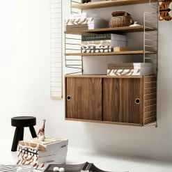 String Cabinet With Sliding Doors 30x78 cm, Black