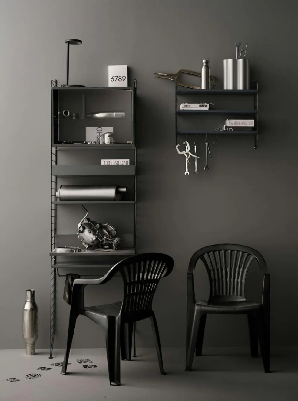 String Shelves 3-pack 78x20 cm, Black Ash