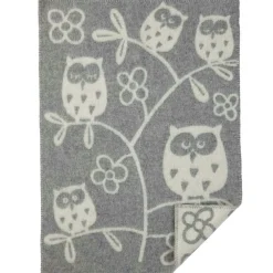 Tree Owl Wool Blanket, Light Grey/White