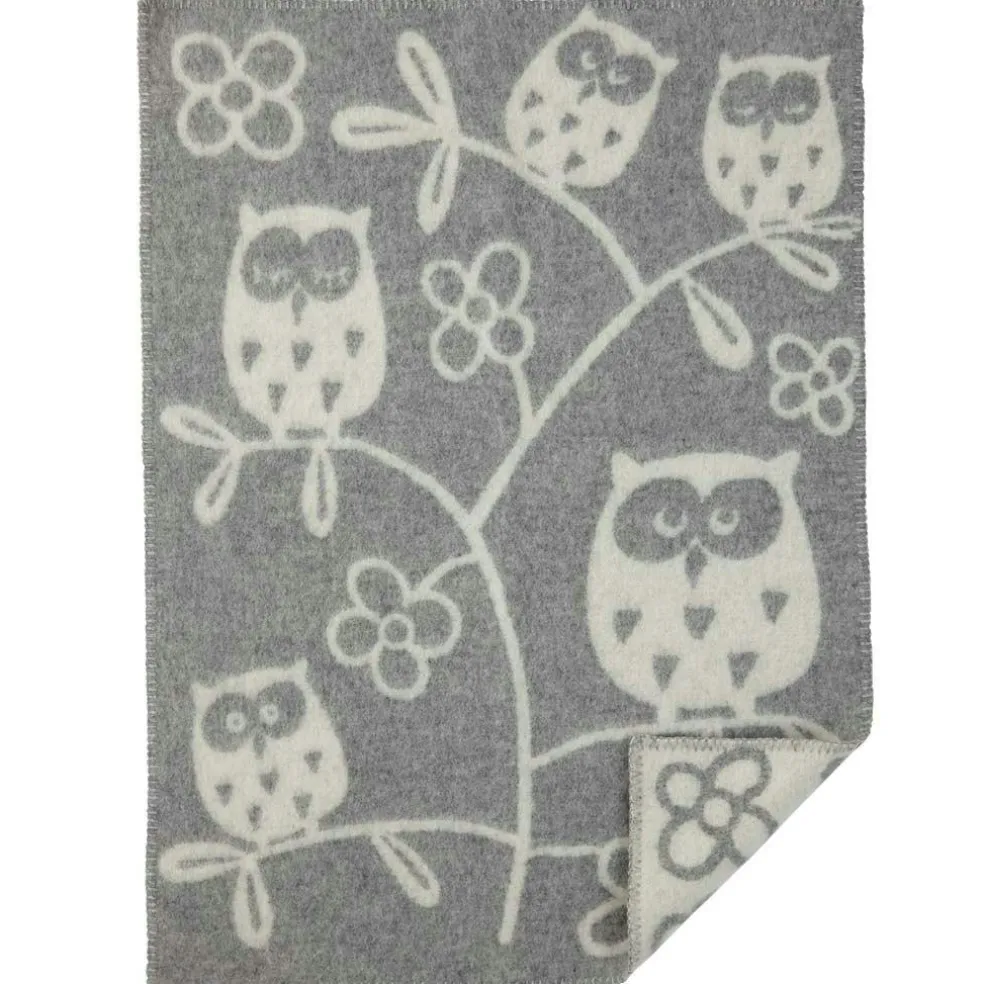 Tree Owl Wool Blanket, Light Grey/White