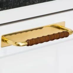 1353-128 Leather Handle, Untreated Brass/Black