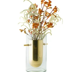 Alba Vase Mouth Blown Glass / Brass, Cylinder