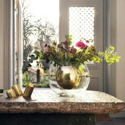 Alba Vase Mouth Blown Glass / Brass, Cylinder