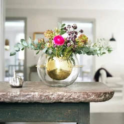 Alba Vase Mouth Blown Glass / Brass, Cylinder