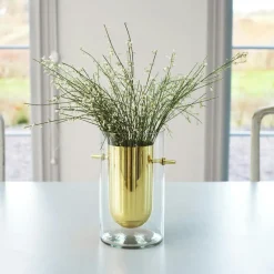 Alba Vase Mouth Blown Glass / Brass, Cylinder