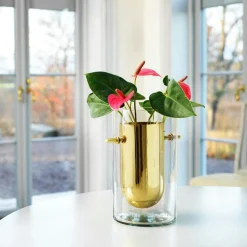 Alba Vase Mouth Blown Glass / Brass, Cylinder