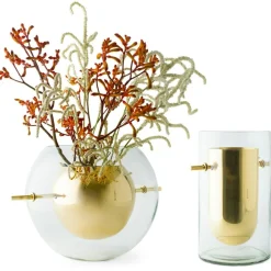 Alba Vase Mouth Blown Glass / Brass, Cylinder