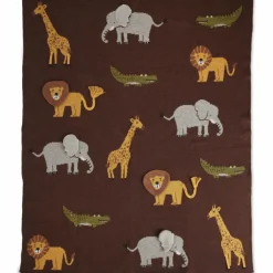 Baby Blanket Knitted With Animals & 3D Details, Chocolate