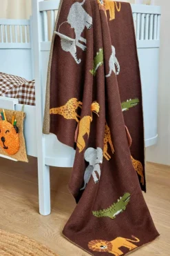 Baby Blanket Knitted With Animals & 3D Details, Chocolate