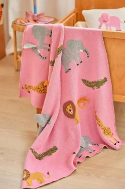 Baby Blanket Knitted With Animals & 3D Details, Chocolate