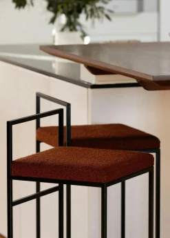 Bar Stool With Backrest 90 cm, Black / Rust Bouclé