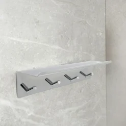 Base Hook Strip With Shelf, Brushed Stainless