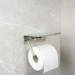 Base Toilet Paper Holder With Shelf, Stainless Steel