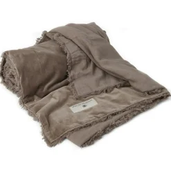 Bedspread Velvet / Linen 180x260 cm, Ash Brown