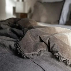 Bedspread Velvet / Linen 180x260 cm, Ash Brown