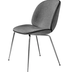 Beetle Dining Chair Fully Upholstered, Conic Base Chrome, Grey/Black Leather