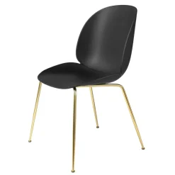 Beetle Dining Chair Un-upholstered, Conic Base Brass, Amber Brown