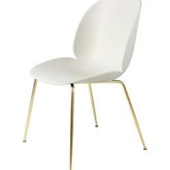 Beetle Dining Chair Un-upholstered, Conic Base Brass, Amber Brown
