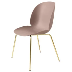 Beetle Dining Chair Un-upholstered, Conic Base Brass, Amber Brown