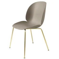 Beetle Dining Chair Un-upholstered, Conic Base Brass, Amber Brown