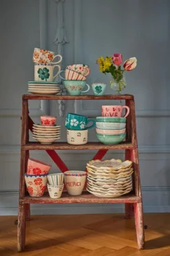 Ceramic Cup Oval 30 cl, Orange Flower Vine