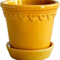 Copenhagen Pot With Saucer 16 cm, Amber Yellow