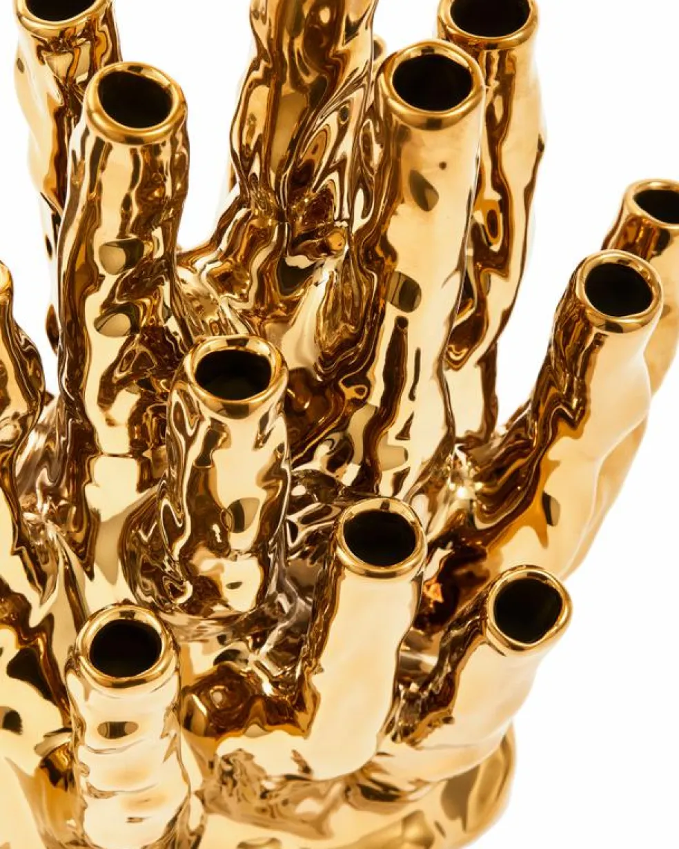 Coral Vase Gold, 10 Tulips