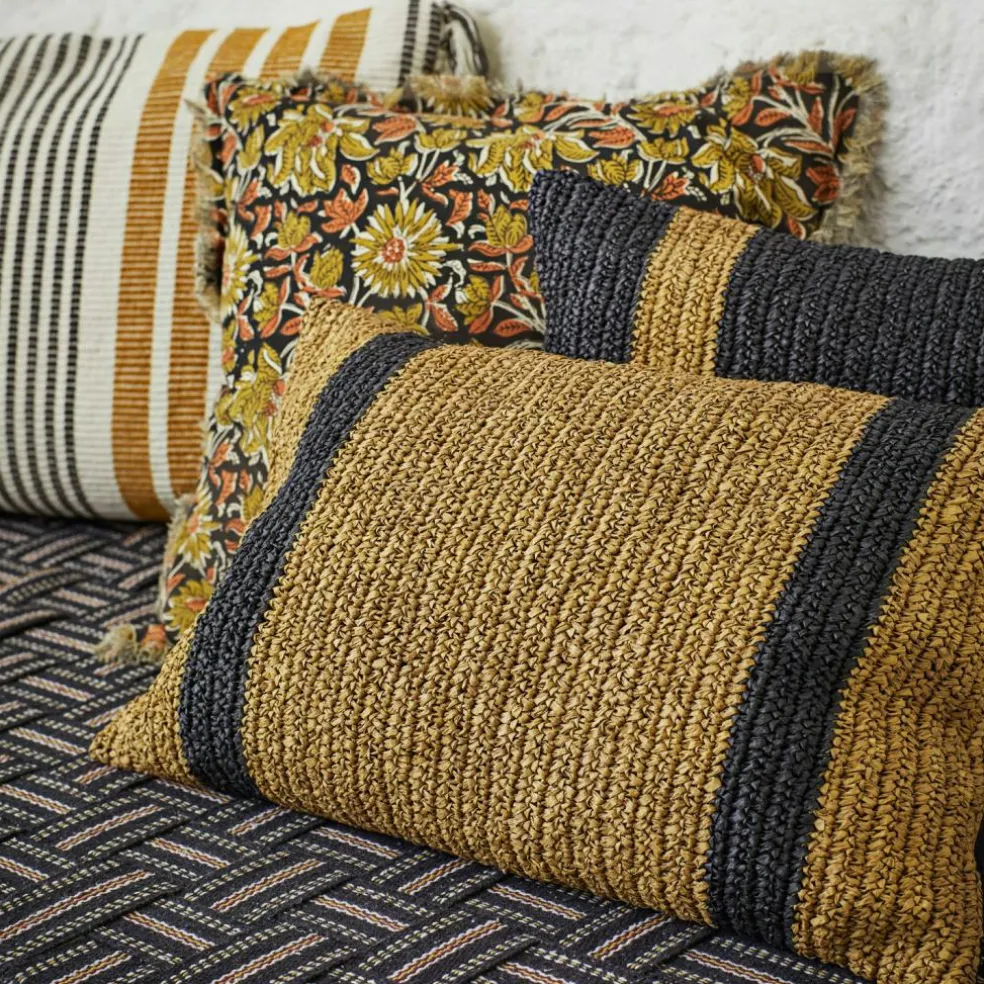 Cushion Cover Raphia 40x60 cm, Black/Natural