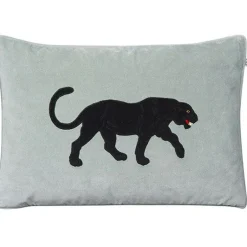 Embroidered Black Panther Cushion Cover 40x60 cm, Aqua