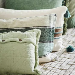 Embroidered Cushion Cover 30x45 cm, Sage