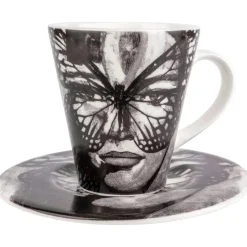 Espresso Cup With Saucer, Golden Butterfly Black And White
