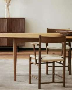 F Chair, Fumed Oak / Webbing In Linen