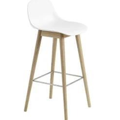 Fiber Bar Stool Wood With Backrest 65 cm, Natural White / Oak