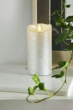 Flamme Rustic LED Pillar Candle Silver, 10 cm