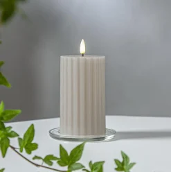 Flamme Stripe Pillar Candle LED 15 cm, White