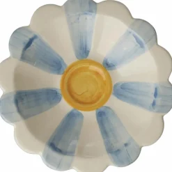 Flower Dip Bowl With Hand-painted Stripes, Blue