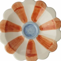 Flower Dip Bowl With Hand-painted Stripes, Blue