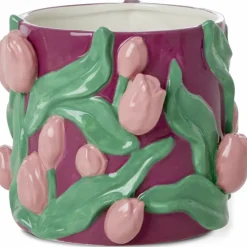 Flower Pot With Embossed Tulips 15 cm