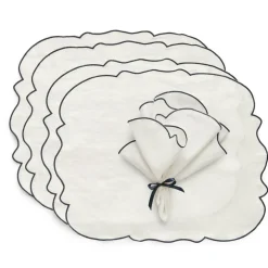 Gia Textile Set 4 Placemats + 4 Napkins, White / Dusty Pink