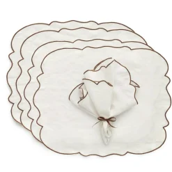 Gia Textile Set 4 Placemats + 4 Napkins, White / Dusty Pink