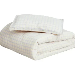 Gingham Sky Blue Muslin Bed Set, 150x210 + 50x60 cm