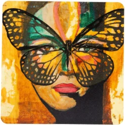 Golden Butterfly Coaster 9x9 cm, Multi