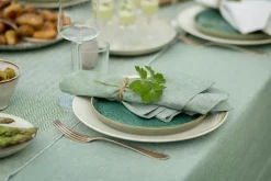 Hedvig Table Cloth Treated 140x310 cm Chambray, Silver / Beige