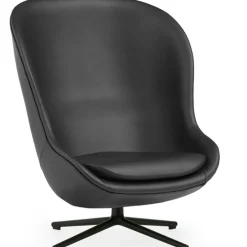 Hyg Armchair High With Swivel Base, Black Leather / Black Aluminium