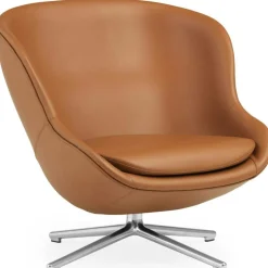 Hyg Armchair Low With Swivel Base, Brandy Leather / Aluminium