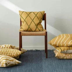 Ikat Madras Cushion Cover 50x50 cm, Spicy Yellow / Rose