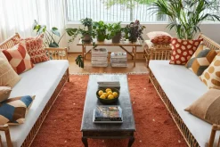 Ikat Madras Cushion Cover 50x50 cm, Spicy Yellow / Rose