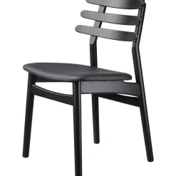 J48 Dining Chair , Black Painted Oak / Black Leather
